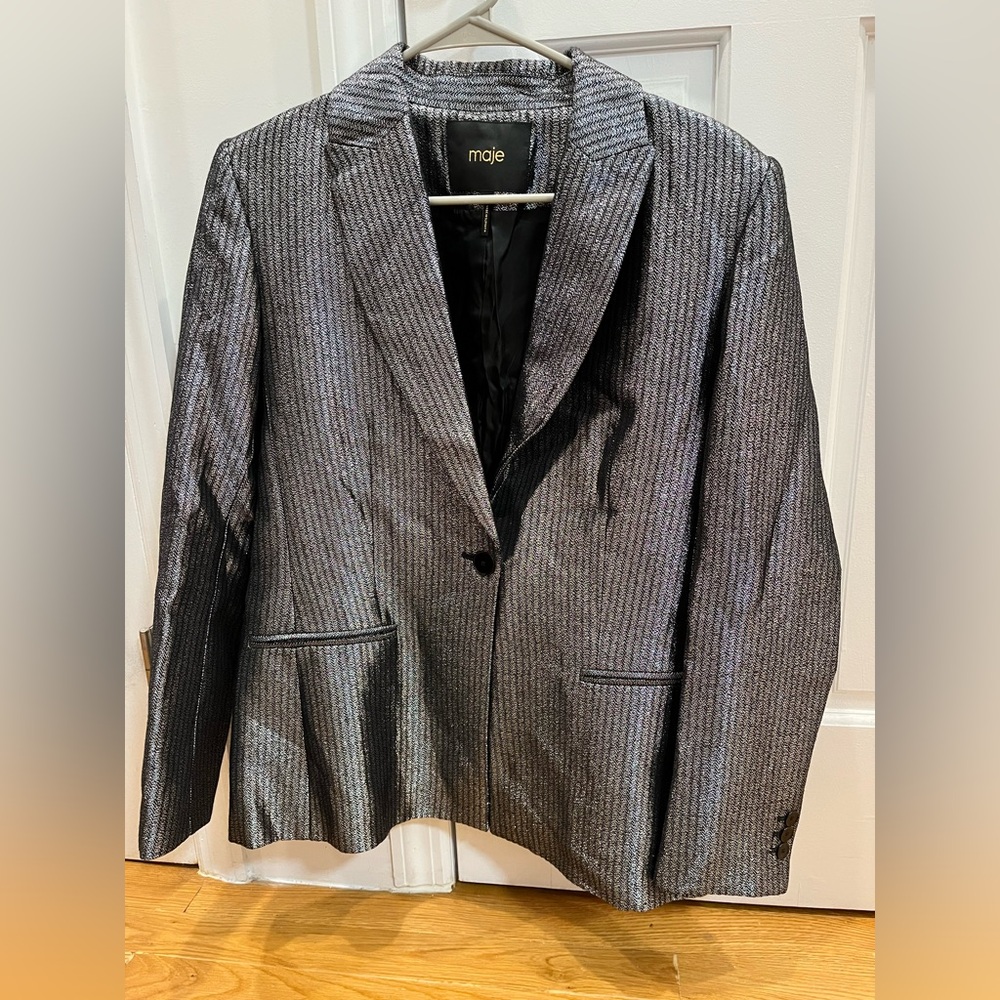 Maje Silver and Black Striped Blazer